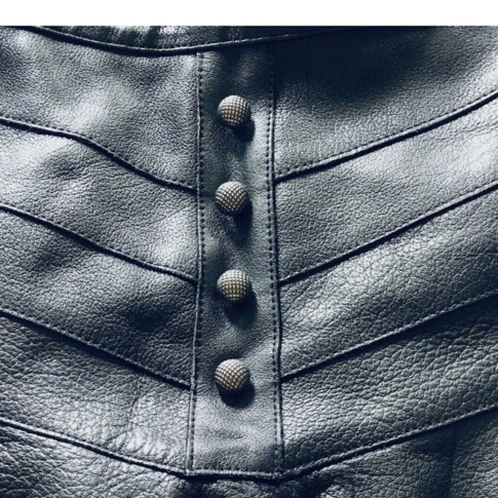 Aje. Ambrosio Black Leather Mini Ruffle, Flat Chevron Yoke Skirt Sz. AU 8 / US 4 - Picture 6 of 12